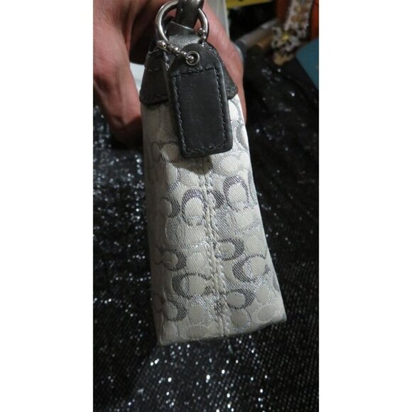 COACH Silver & Grey Signature Collection Canvas & Leather Mini Handbag New with - Picture 4 of 10